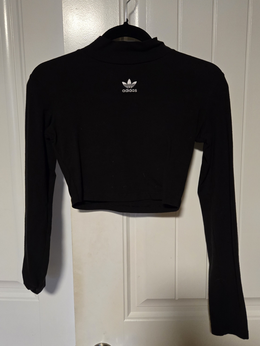 adidas Black Cropped Long-Sleeve Top with Trefoil Logo
